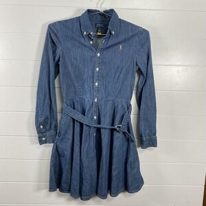 Polo Ralph Lauren Dress Girls‎ 14 Denim Shirt Dress Belted Pony Logo Long Sleeve